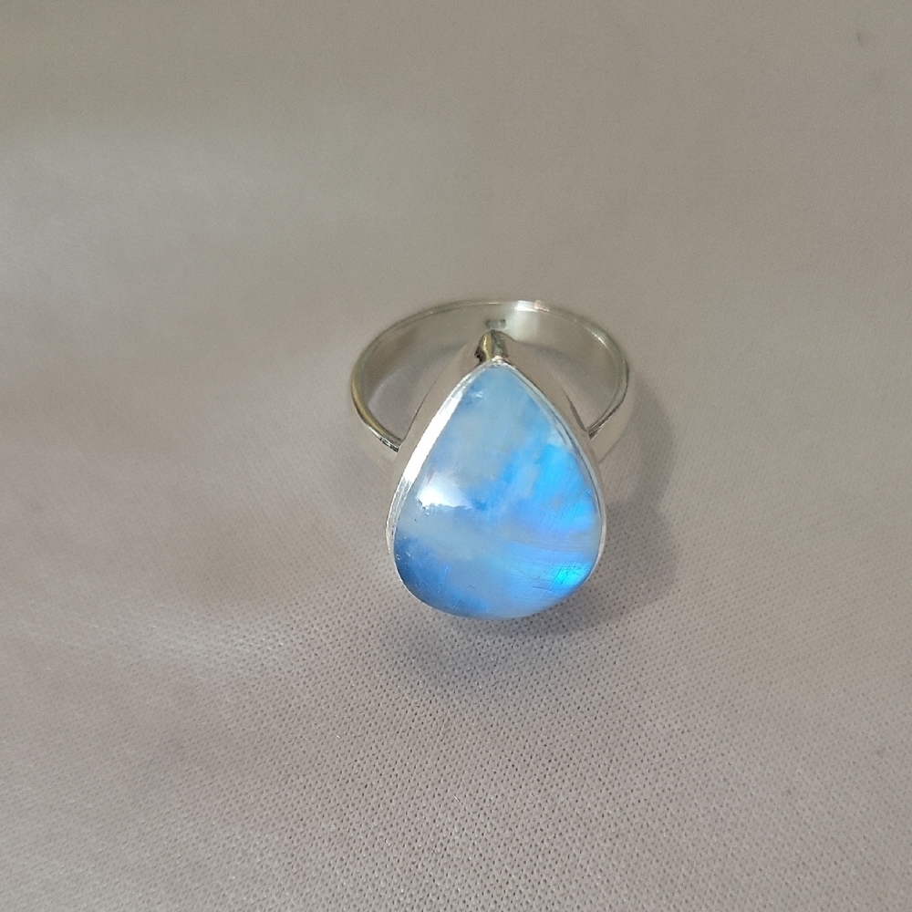 Blue Moonstone 925 Sterling Teardrop Silver Ring Size 6.25